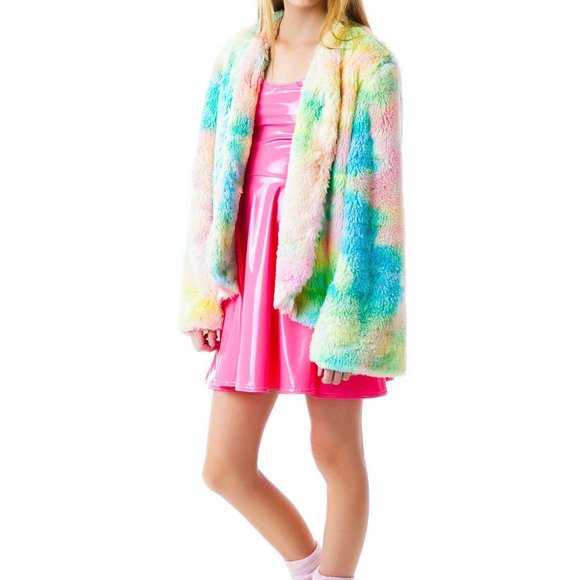 PSYCHEDELIC TIE DYE FURRY PILL COAT - Picture 1 of 3